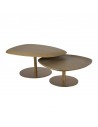 Set of natural oak coffee tables with golden legs