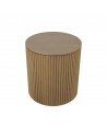 Cylindrical side table finished in natural oak with palilleria effect