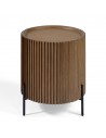 Cylindrical natural wood coffee table with door