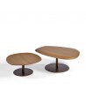 Set of natural oak coffee tables with golden legs